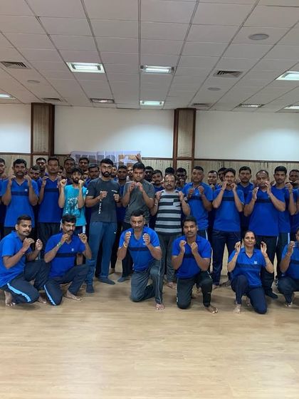 Another group of security personnel from the steel company, demonstrating their fighting stance. Our intensive programs focus on building a strong combat mindset and tactical skills.