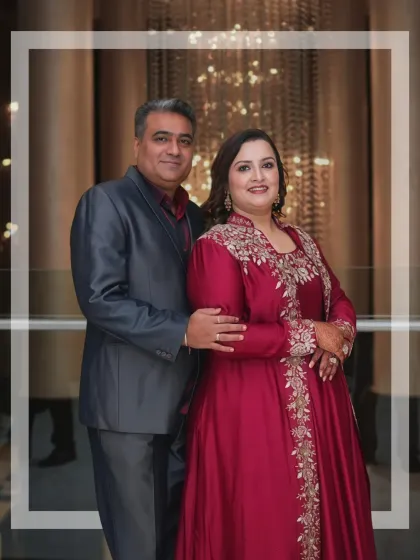 Styling for couples is about creating a harmonious narrative. Here, I've coordinated rich tones and refined textures to ensure both individuals shine, yet look perfectly complete together. This is for those special family celebrations where every detail matters.