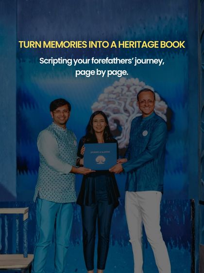 We help you turn memories into a tangible heirloom with a custom 'Heritage Book'. Here, we are presenting the finished book, a beautifully scripted and designed volume that documents a family's journey for generations to come.