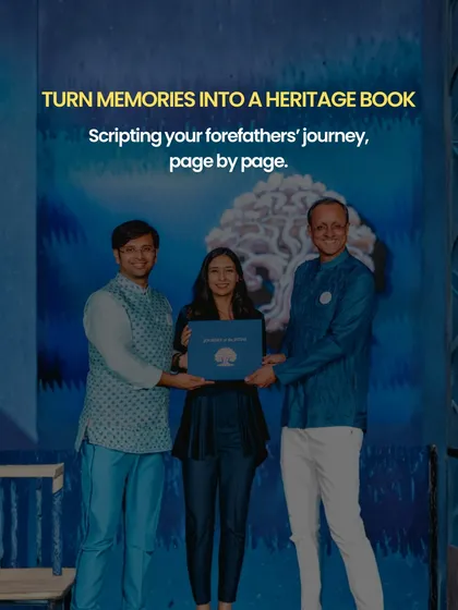 We help you turn memories into a tangible heirloom with a custom 'Heritage Book'. Here, we are presenting the finished book, a beautifully scripted and designed volume that documents a family's journey for generations to come.