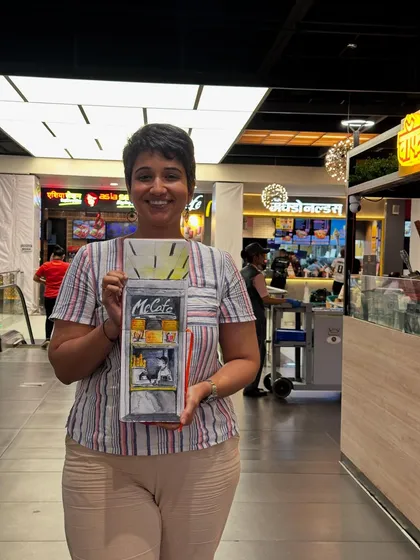 Proudly displaying my finished sketch of the McCafe kiosk at Inorbit Mall, Malad. Urban sketching is about finding art in the most unexpected places.