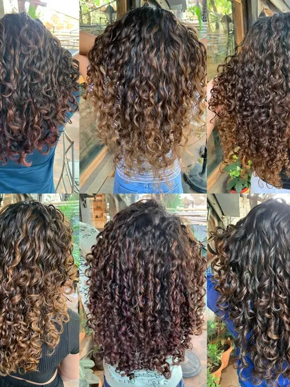 Chocolate swirls and curly love. A grid showing a variety of non-bleach hair colors for curly hair. (No filter)