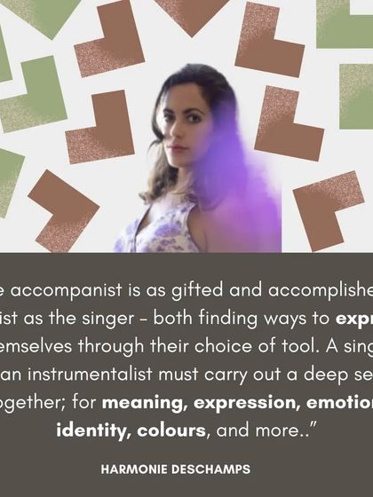 A quote from opera singer and faculty Harmonie Deschamps on the deep, collaborative search for meaning and expression between a singer and an instrumentalist.