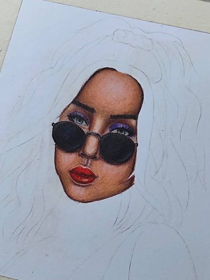 The full view of the imaginative portrait WIP, with the hair still as an outline.