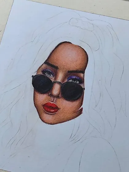 The full view of the imaginative portrait WIP, with the hair still as an outline.