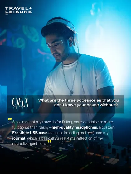 A snippet from my feature in Travel + Leisure. They asked me about my essentials, and it really comes down to function: high-quality headphones, my custom Frostbite USB case, and a journal for my ideas.