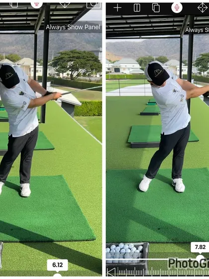 The follow-through shows a more complete body rotation and release in the "after" swing, indicating a more efficient transfer of energy.