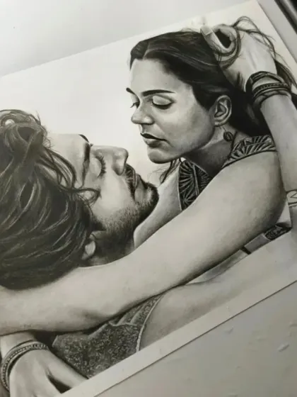This piece, inspired by the movie poster for 'Saiyaara', was a personal project to capture an intense, romantic moment. I used charcoal and graphite to create the dramatic lighting and deep emotion.
