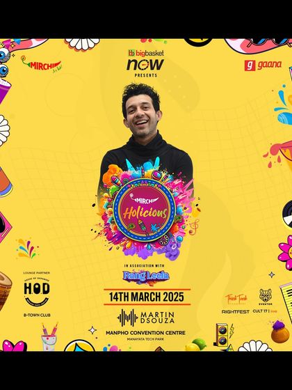 The official artwork for the Mirchi Holicious event, another huge Holi party I was a part of.