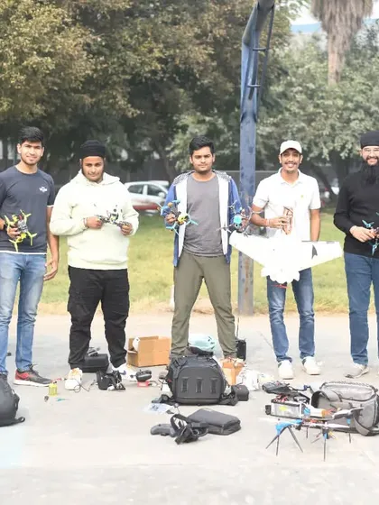Team nahi, parivar hai. A picture with my crew of drone pilots. We fly together and grow together.