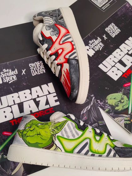 The final mismatched pair for The Souled Store x Star Wars drop, displayed with its custom packaging. The design captures the eternal conflict between the light and dark side of the Force.