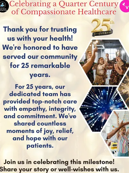 We are proud to celebrate 25 years of serving our community in Delhi. Since 1999, our clinic has been a place of healing and support, and this milestone is a testament to the trust you place in us for your health and wellness needs.