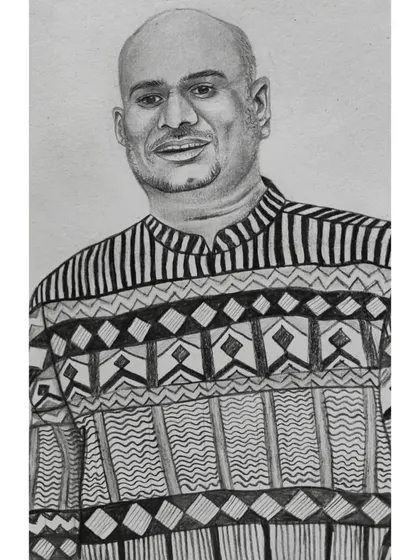 A sketch focusing on the intricate patterns of a man's shirt. This demonstrates that I pay attention not just to faces, but to the entire composition.
