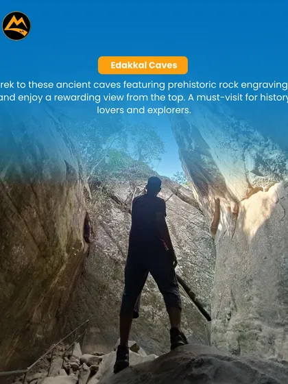 Trekking to the ancient Edakkal Caves in Wayanad. It's a must visit for history lovers, offering prehistoric rock engravings and a rewarding view.
