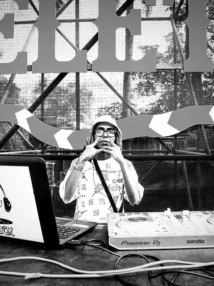On stage at the Control Alt Delete festival. This black and white shot captures the focus right before dropping a beat for thousands of people.