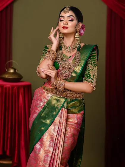A candid-style shot of the bridal look, showing the makeup's beauty in a natural pose.