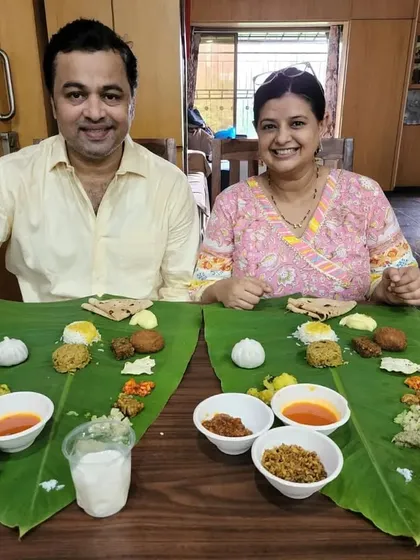 The wonderful couple, Subodh and Manjiri Bhave, enjoying our Shrawan special lunch. We are so thankful for their love and support and are happy to be a part of their family celebrations.