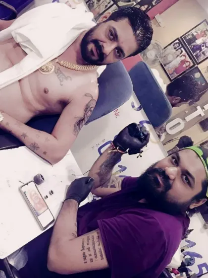 In the studio with Hindustani Bhau, a well-known personality. It's always great to have him visit for new ink.