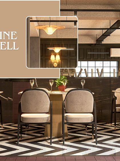 A great dining space is a blend of comfort and style. Here, the bold chevron flooring, comfortable seating, and layered lighting work together to create a sophisticated yet welcoming restaurant interior.