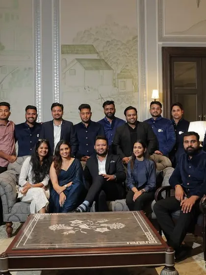 My team, my strength. Posing for a group photo at Raffles Udaipur, ready to take on the wedding season with passion and dedication.