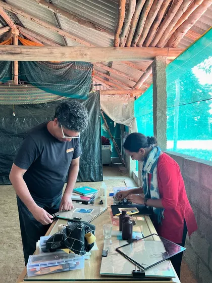 Our instructors setting up the contact presses for a cyanotype session during a community workshop. We guide participants through every step, from preparing the paper to exposing the print in the sun.