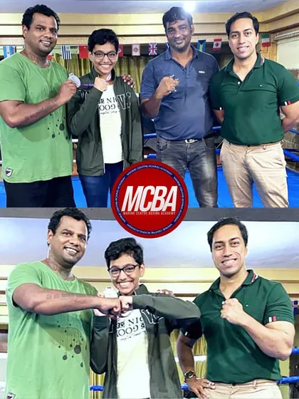 Our star boxer Vedika with her coaches, celebrating her silver medal win at the Maharashtra State Boxing Championships.