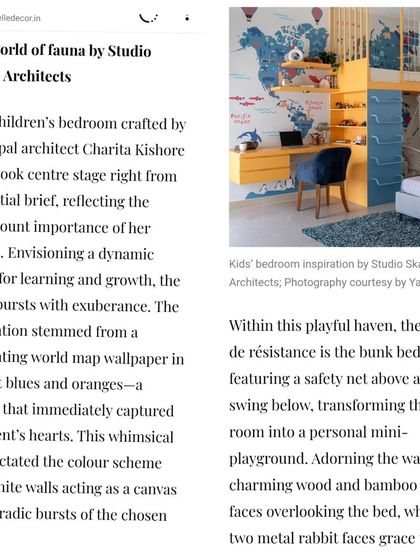 A feature in Elle Decor about the 'World of Fauna' children's bedroom I designed. The article highlights the dynamic and exuberant space, inspired by a captivating world map wallpaper.
