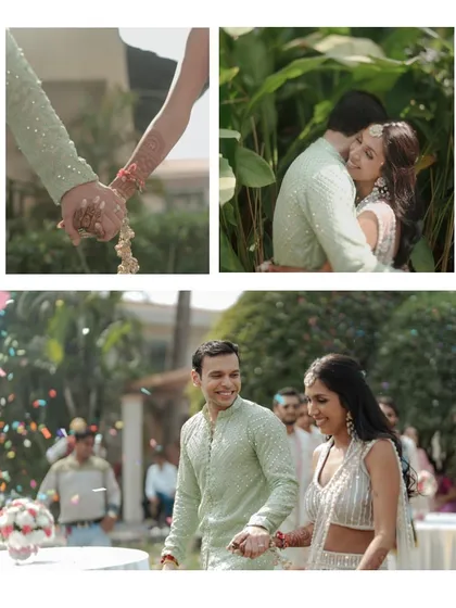 A collage showing the couple's entry and a sweet moment together during their Haldi ceremony. We capture the entire story of the day.