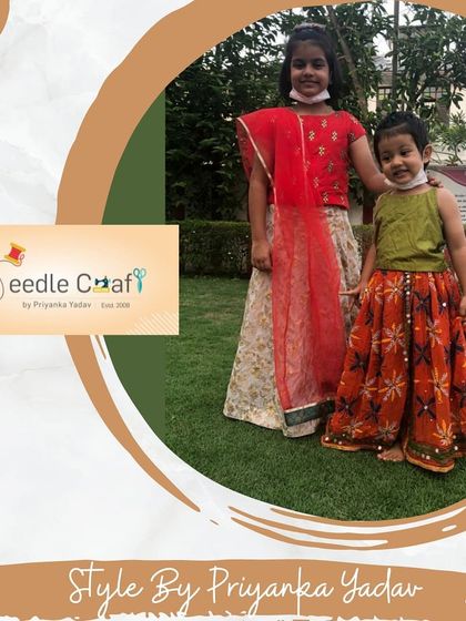 Coordinated outfits for sisters. We designed these complementary lehenga sets for two sisters, making them look adorable together.