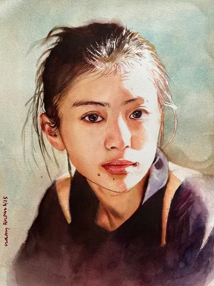 A demonstration on basic portrait painting from my regular course. Here, the focus is on understanding how strong light creates defined shadows, shaping the features and bringing a sense of three-dimensionality to the face.
