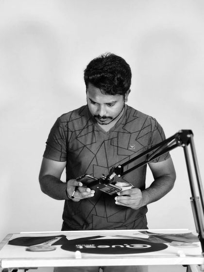 A black and white version of me at work. I believe the focus and dedication I put into each piece shows in the final illustration you receive.