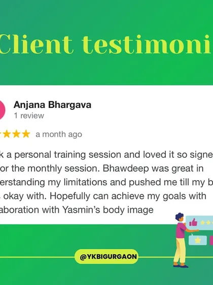 "Took a personal training session and loved it so signed up for the monthly session. [The trainer] was great in understanding my limitations and pushed me till my body was okay with." 