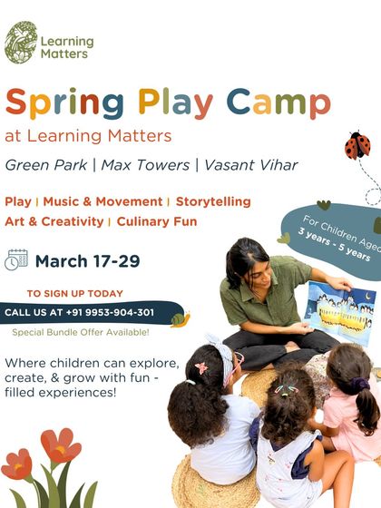 Join our Spring Play Camp. We offer a fun-filled experience with music, art, storytelling, and culinary fun for children aged 3-5 years across all our locations.