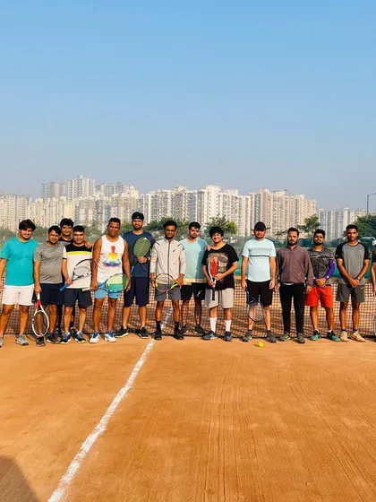 A fantastic turnout for one of our weekend men's tennis tournaments. We host a thriving community of adult players who come for competitive matches, good sport, and to connect with fellow tennis lovers on our Noida clay courts.