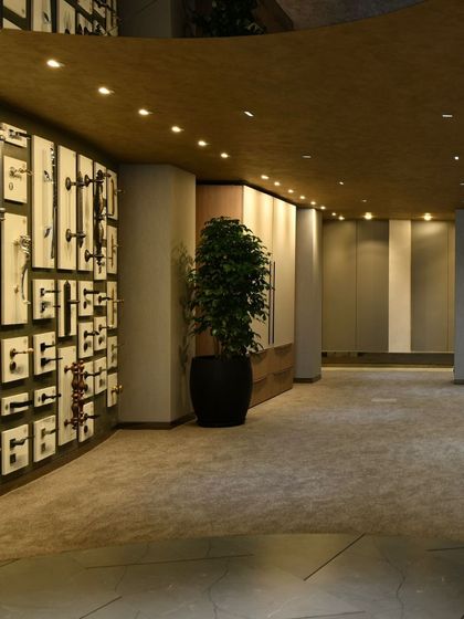 Further details from the Gala showroom, emphasizing the tactile beauty of the architecture, the curated displays, and the luxurious walk-in closet mockups.