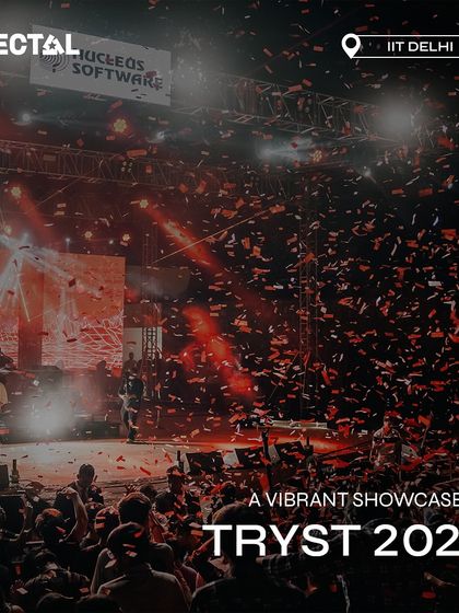 A vibrant showcase at Tryst 2024, with a massive confetti blast over the crowd.