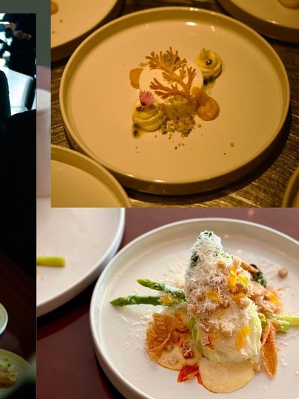 Another perspective on the artistic plates from the 'Modern Luxury' event, highlighting the use of fresh ingredients and creative presentation.