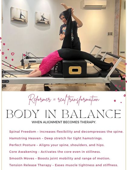 Reformer equals real transformation. It's body therapy in motion, helping to decompress the spine, stretch tight hamstrings, perfect your posture, and awaken your core.
