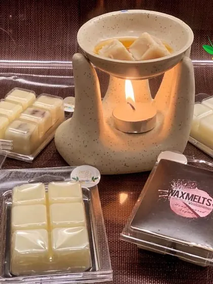 Experience fragrance that fills the room with my handpoured soy wax melts. Just place a cube in a diffuser, like this beautiful ceramic one, to release a steady, inviting aroma without an open flame.