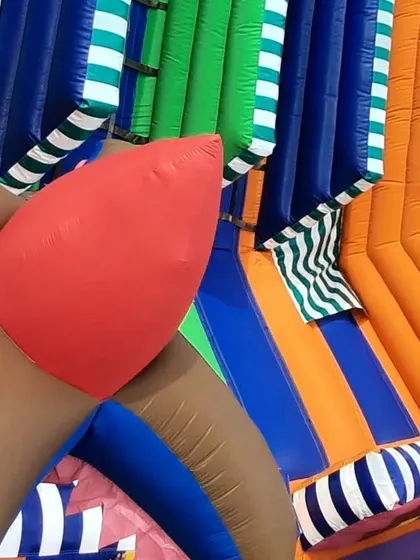 This detailed shot shows the quality of the seams and the different colored panels I use. Building a durable and safe commercial inflatable requires attention to these small but important details.