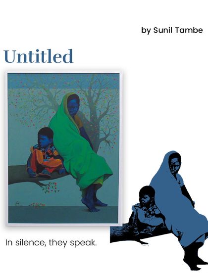 An untitled work by Sunil Tambe, where a mother and child sit together in silence. Their quiet presence speaks volumes, capturing a moment of unwavering connection.