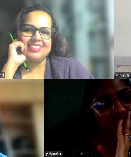 Our Cardinals in session. A focused group of writers tuning in for their online workshop, ready to learn and critique.