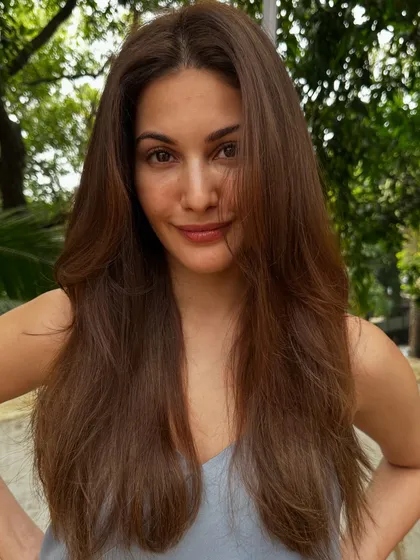 The lovely Amyra Dastur came in for a refresh. I gave her a subtle balayage to add some warmth and dimension to her beautiful long hair, keeping it looking natural and chic.