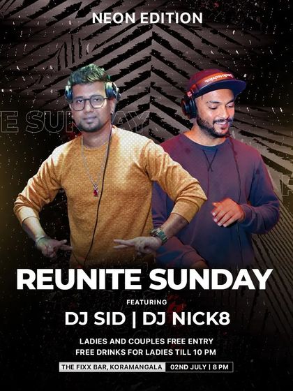 Another poster for our "Reunite Sunday" neon edition. Teaming up with DJ Sid means we're ready to light up the party and create an atmosphere of pure excitement.