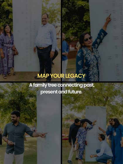A family tree you can touch and see. For this event, we created a large-scale 'Map Your Legacy' installation where family members could find their names and trace their connections, celebrating the past, present, and future together.