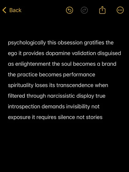 Psychologically, this performance gratifies the ego with dopamine validation disguised as enlightenment. The soul becomes a brand, and the practice becomes a performance.