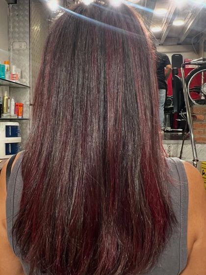 A beautiful example of my Cherry Cola hair colour service. This shade combines deep brunette with rich red and violet undertones for a look that is both trendy and timeless.