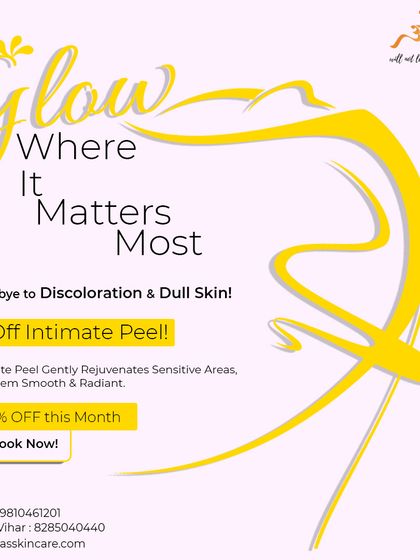 Glow where it matters most. Our Intimate Peel gently rejuvenates sensitive areas, helping to address discoloration and dull skin, leaving it smooth and radiant. Take advantage of our 40% off offer this month.