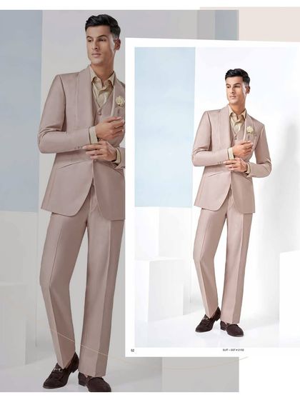 Suit up, show up, and conquer the world. This light beige three-piece suit offers a sophisticated and modern look for any formal occasion.