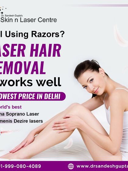 This graphic contrasts the temporary solution of razors with the long-term effectiveness of laser hair removal, performed with our world-class machines.
